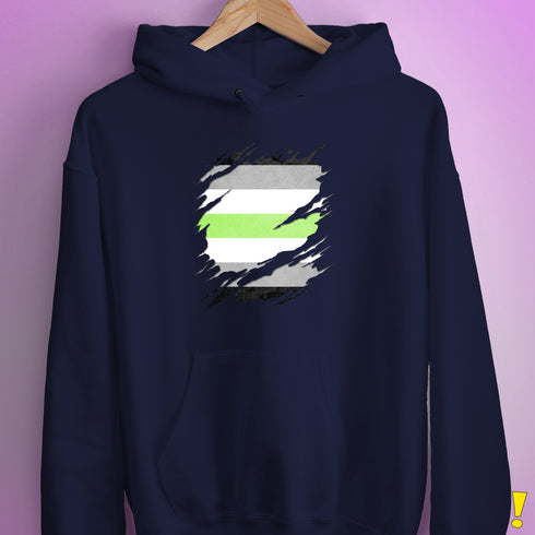 Agender Pride Flag Ripped Reveal Hoodie - Navy